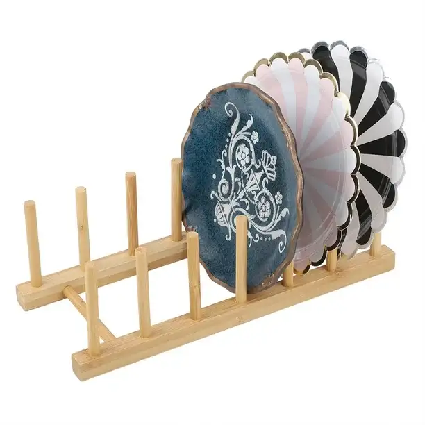 Multifunctional bamboo Book Storage, Kitchen Organizer, Plate Drain Rack